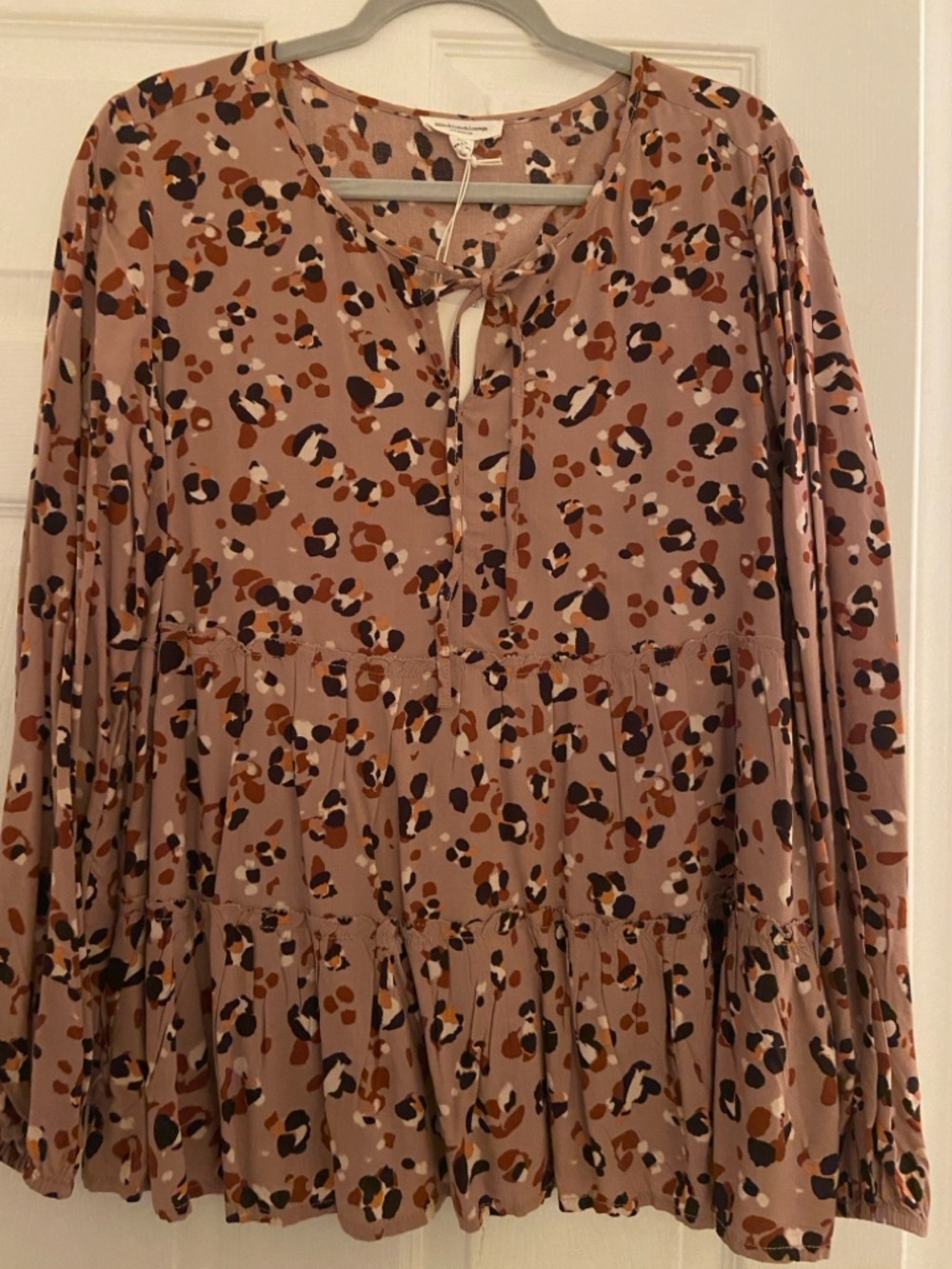 beachlunchlounge Pink Leopard Print Peasant Blouse